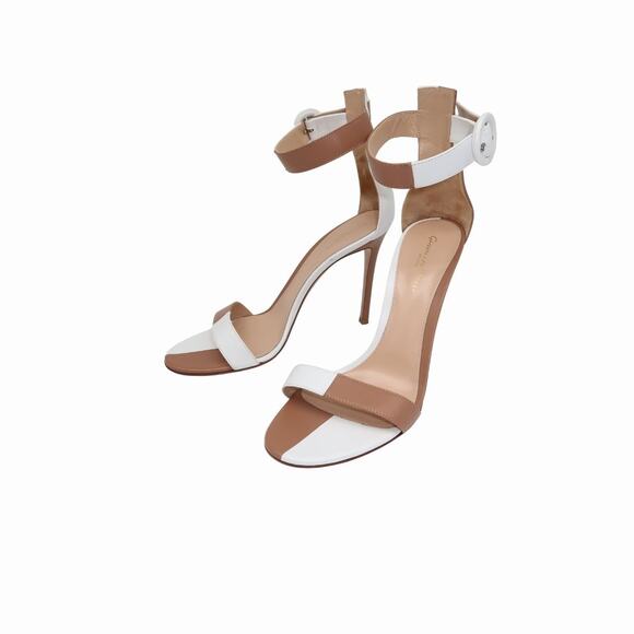 Gianvito Rossi Leather Lady Zweifarbige Heels Sandals Brown White Size 39.5 - Picture 3 of 9